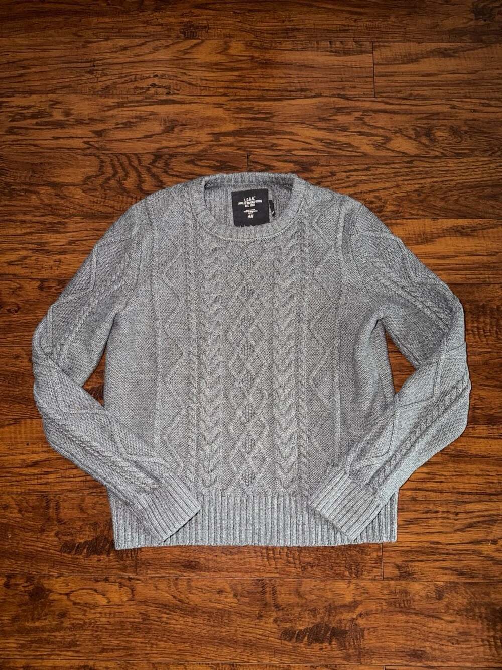 H&M L.O.G.G. Gray Cable Knit 100% Cotton Crewneck Sweater